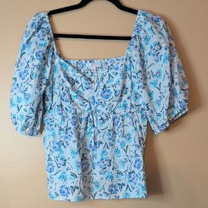 Lauren Conrad Blue Floral Peplum Top Size Large